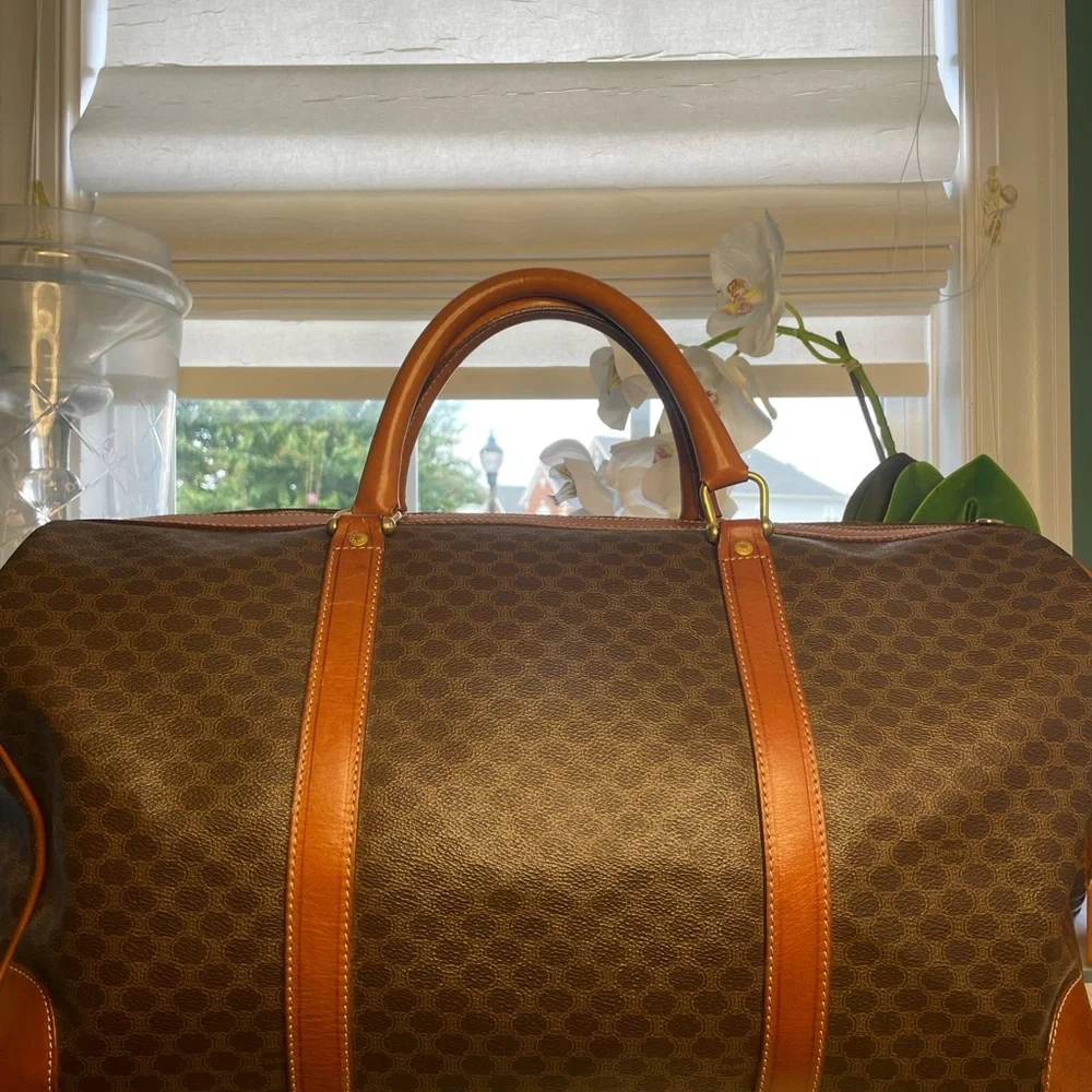 Celine Macadam Boston Canvas Duffle with Leather Trim